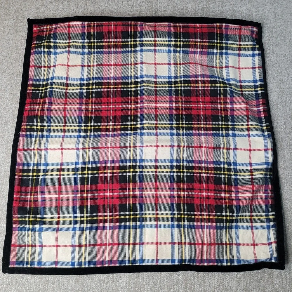 2 Lauren Ralph Tartan Plaid Pillow Cover 21 x 21 Square VTG Black Velvet Trim